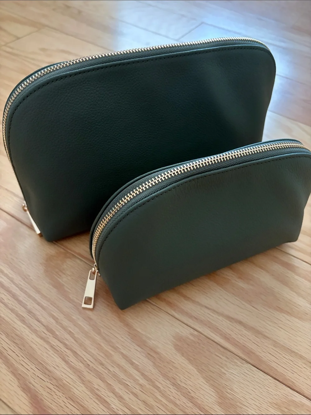 Quince Dark Green Vegan Leather Cosmetic Pouch Set